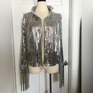 Glamorous Silver Sequin Fringe Jacket